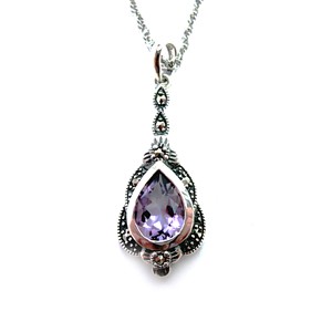 Sterling Marcasite & Amethyst Teardrop Necklace - 01P320AMF
